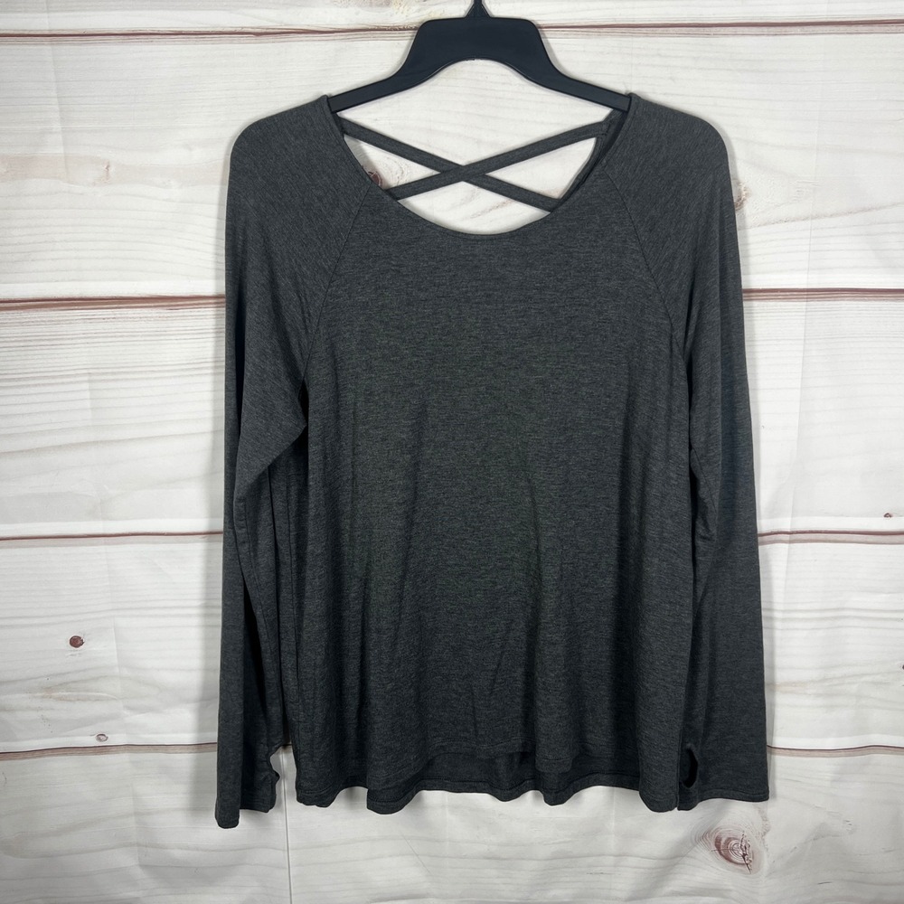 Market & Spruce Criss Cross Back Knit Top Womens XXL Gray Solid Long Sleeve